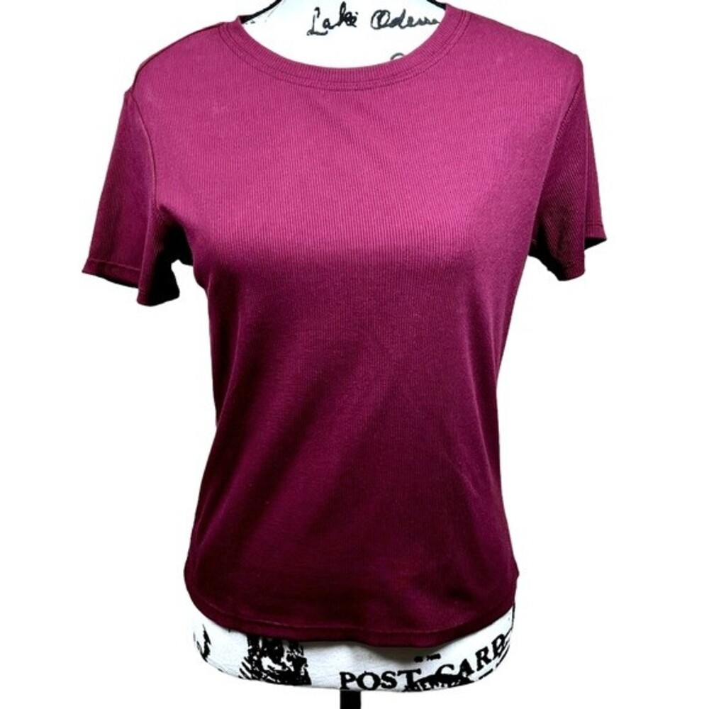 Ultra Flirt burgundy top women short sleeve crew neck ribbed top size XL